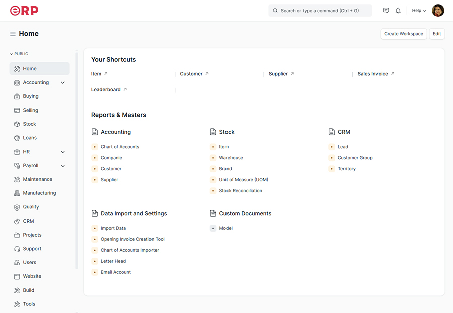 Dashboard ERPNEXT
