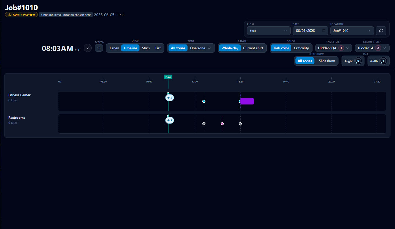 ShiftOrder kiosk timeline view for real-time task visibility