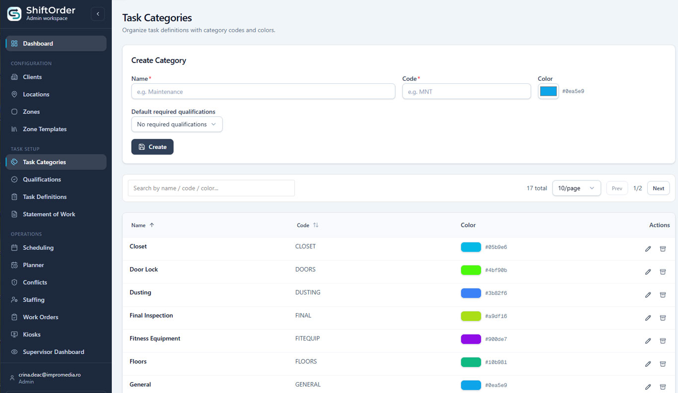 ShiftOrder task categories