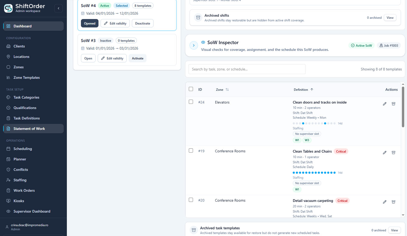 ShiftOrder task templates