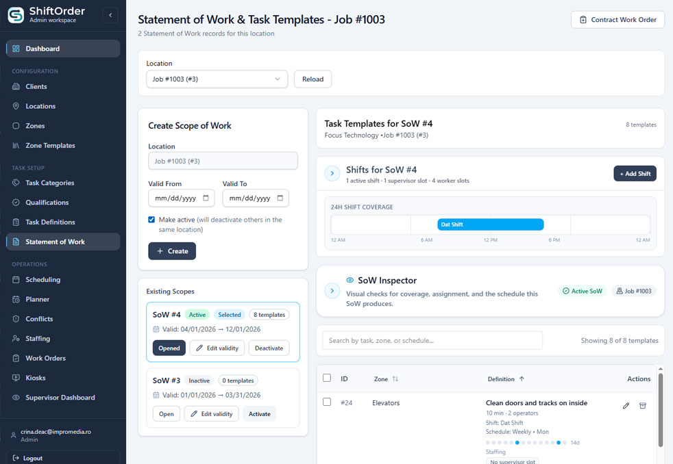 ShiftOrder - Configuration of Workflows and Recurring Tasks