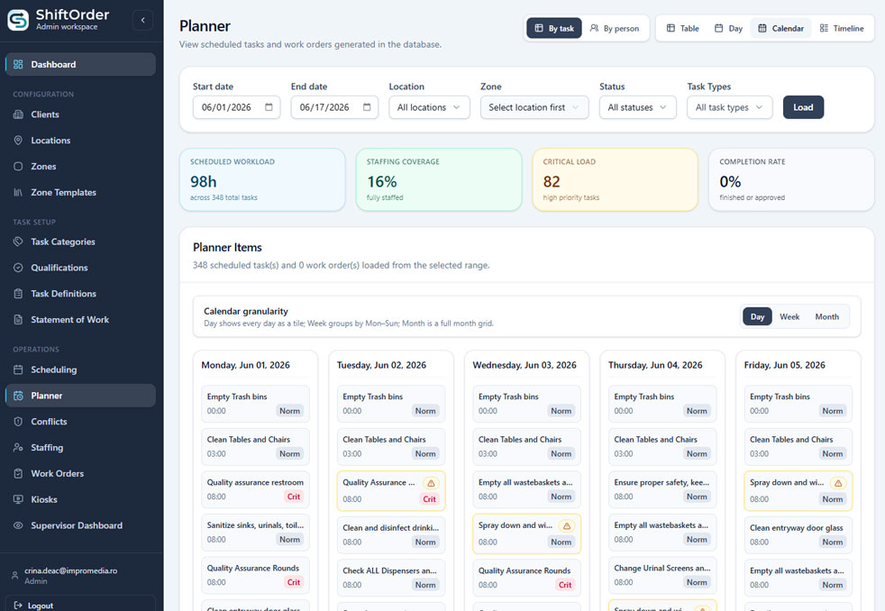ShiftOrder Operational Planner for Tasks and Teams