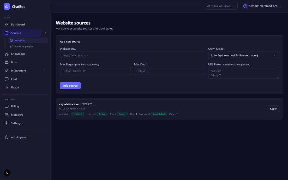 Website connection and information sources