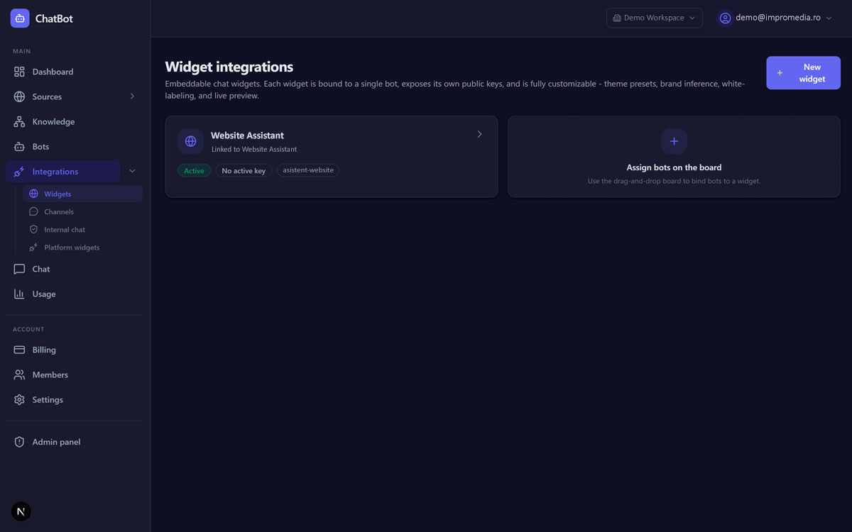 AI widget that can be integrated into the website